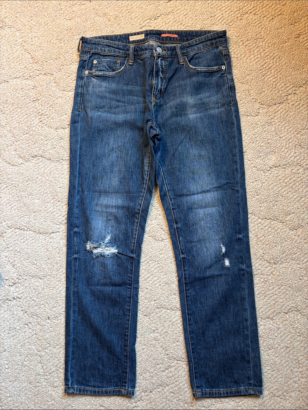 Womenβs Distressed Dark Blue Slim Boyfriend Crop Jeans
